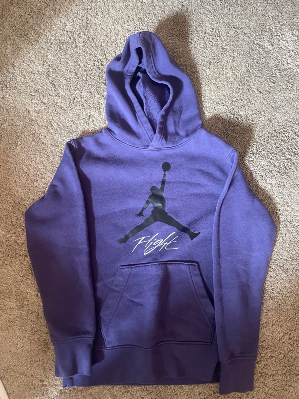 Jordan Purple Hoodie with Black Jumpman & Flight Script, boys size small